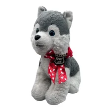 Walmart Siberian Husky Plush Puppy Love Grey Stuffed Dog Heart Bow Hug Fun 12"