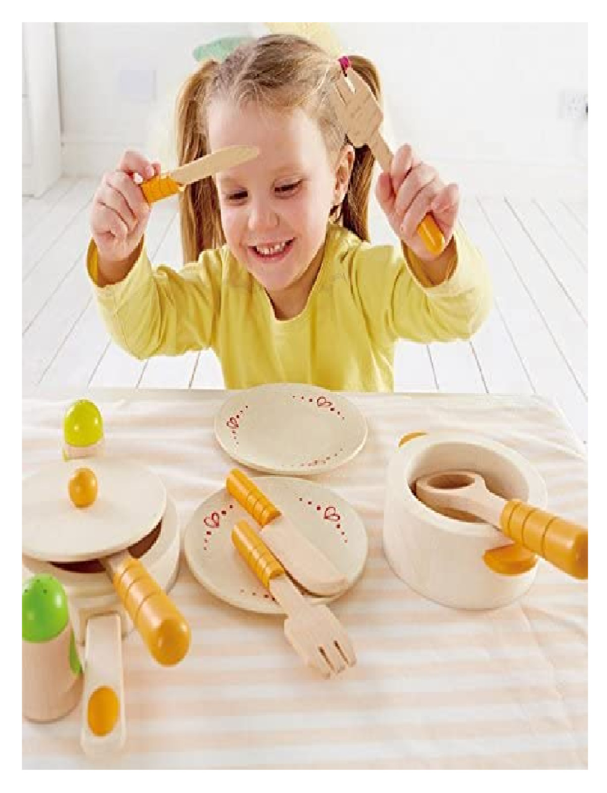 Hape Gourmet Play Kitchen Starter Accessories Wooden Play Set, White