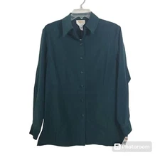 Talbots Blouse Button Up Forest Green Collared Faux Suede Texture NWT Small