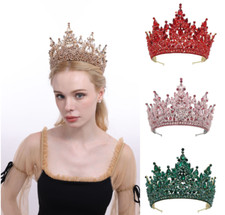 13cm Tall Large Crystal Beads Tiara Wedding Queen Princess Crown For Women