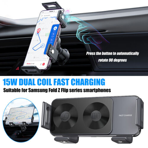 Car Mount Wireless Charger For Samsung Galaxy Z Fold 5 6 Automatic Car Holder UK - Picture 2 of 14