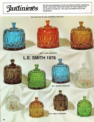 Vintage L.E Smith Glass Amber Moon & Star Jardiniere Set Excellent