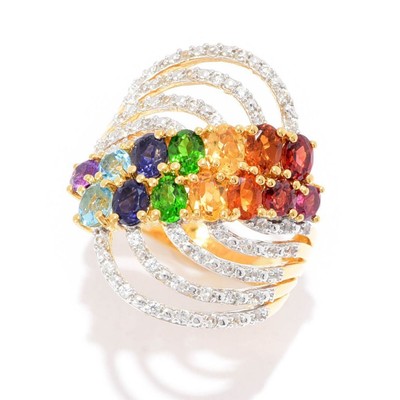Gem Treasures 2.98ctw Multi Gem & White Zirkon Multi Row Wave Ring
