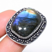 Natural Labradorite Gemstone 925 Sterling Silver Ring Size 9 N452