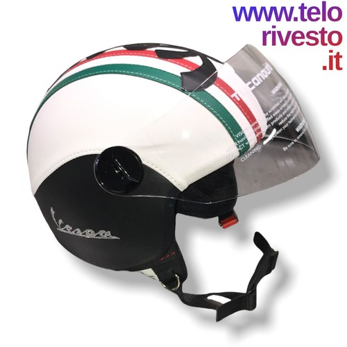 CASCO HELMET VISIERA SIMILPELLE PELLE VESPA BANDIERA TRICOLORE ITALIA  S,M,L,XL | eBay
