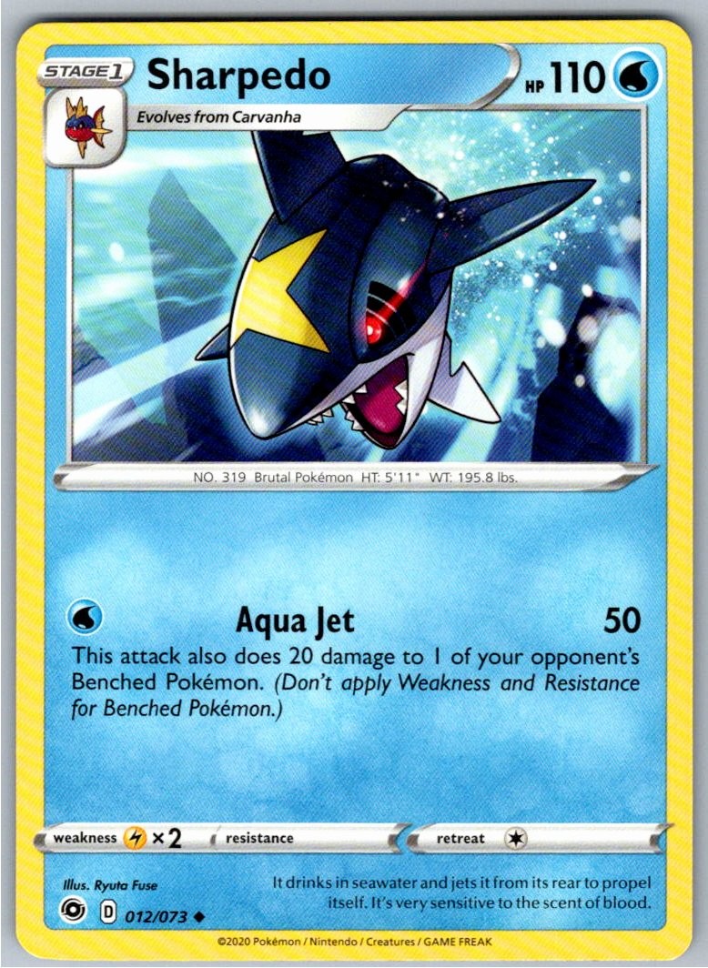 Pokemon Sharpedo Water 12/73 Champion's Path Uncommon NM
