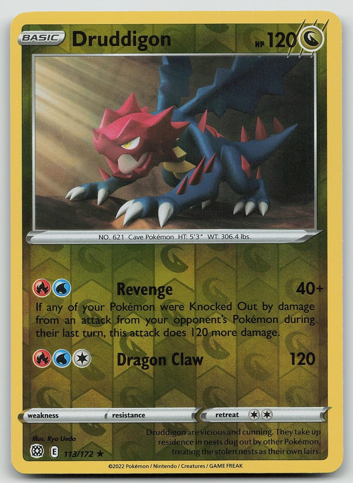 Pokemon Druddigon 113/172 Brilliant Stars Rare Reverse Holo NM