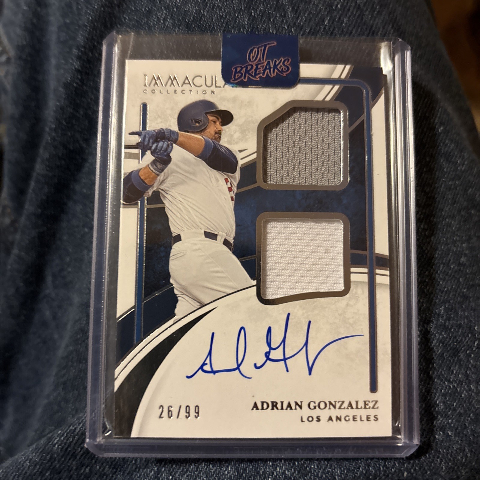 2026 Immaculate Dual Patch Game Worn On Card Auto Adrian Gonzalez 26/99 Dodgers