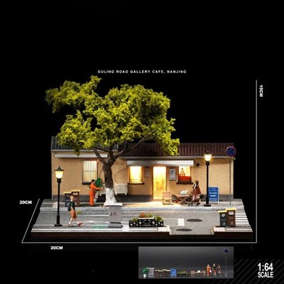 1/64 Diorama Garage Building Model LED Nanjing Guling Road Coffee Shop Collect