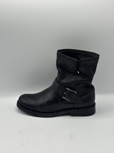 $400 FRYE Natalie Engineer MOTO BIKER BUCKLE BLACK LEATHER BOOTIE Size 6 B - Picture 6 of 23