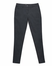ELLE Black Slim Fit Chino Pants Tapered Leg Button Accents Pockets Flat Front