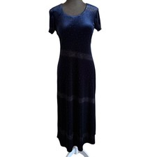 Jessica Howard 90s Y2K Navy Blue Velvet Glitter Starburst Maxi Dress Size 4P