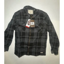 Weatherproof Vintage 1948 Mens Gray Black Plaid Full Zip Flannel Shirt