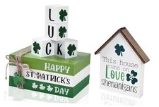 St Patricks Day Decorations for Home, 7PCS Shamrock Wooden Table Decor Set