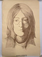 John Lennon Vintage Poster 1980 Gail Gastfield Pencil 1940-1980 Beatles ono EX