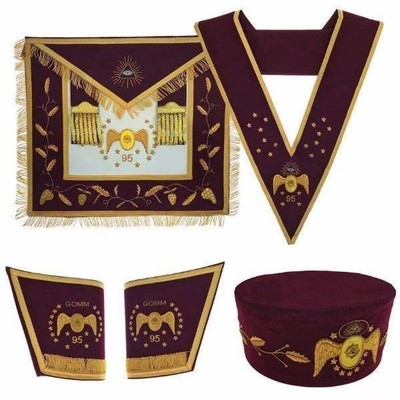 95th Degree Memphis Misraim Regalia Set   Maroon & Gold Hand Embroidery