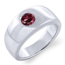 1.00 Ct Round Red Rhodolite Garnet 925 Sterling Silver Men's Ring