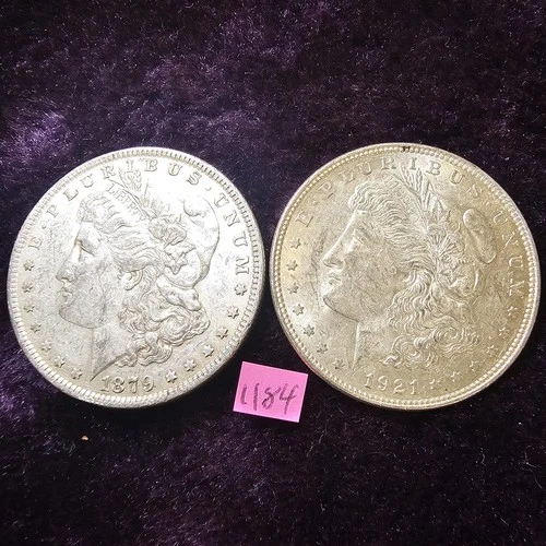 🔥AU-BU 👀🔥1879 & 1921 Morgan Silver Dollars Almost & Brilliant Uncirculated 84