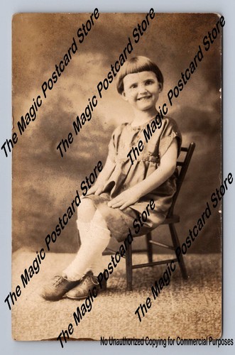 Smiling Bowl-Cut Girl RPPC Cute McGaughey Studio RICHMOND Kentucky ~1920s