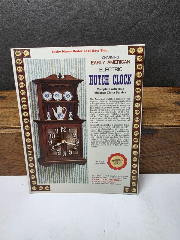 VINTAGE 1960S ADVERTISING TOY PUNCH CARD PREMIUM AMERICAN HUTCH CLOCK