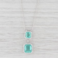 New 3.8ctw Emerald Diamond Halo Pendant Necklace 14k White Gold 18" Cable Chain