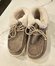 Hey Dude Britt Women  s Bootie Slipper Faux Fur Lined Lace-Up Gray/White 8