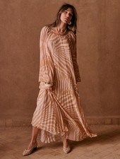 Sézane Julietta LongSleeve Pleated Maxi Robe Dress In Zebra Sz 10