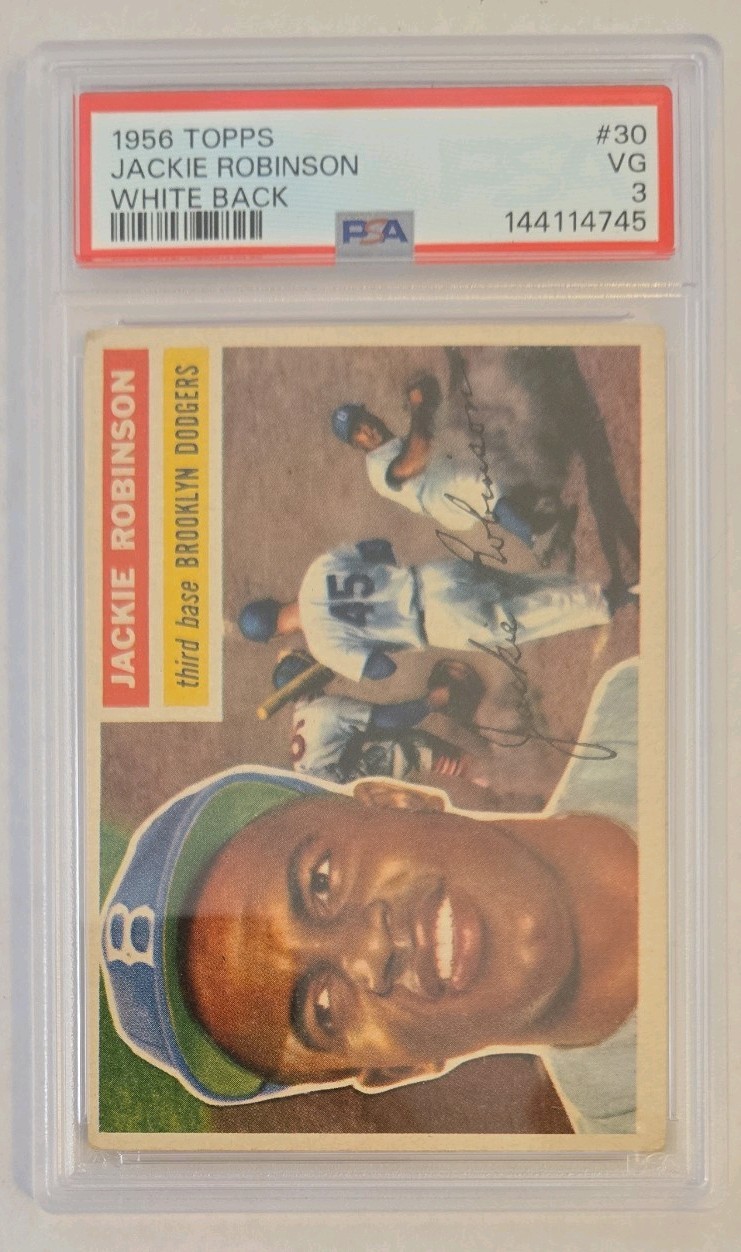 1956 TOPPS WHITE BACK #30 JACKIE ROBINSON PSA 3 Newly Graded  view 2