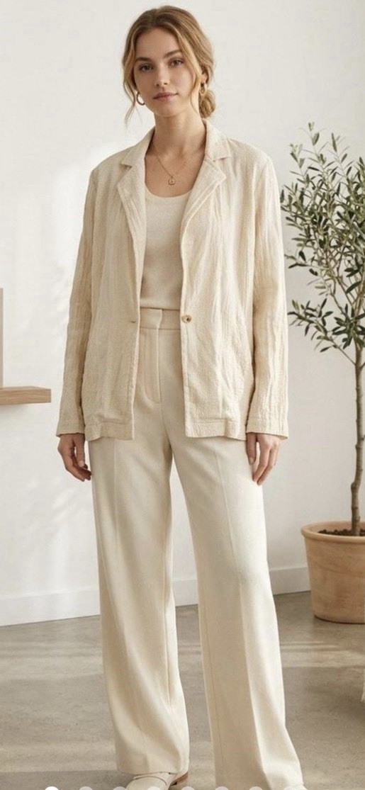 Free People Cotton Linen Blazer Jacket Textured Coastal Grandma Womens Sz L NWT
