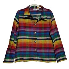 CXT NWT 100 Cotton Rainbow Colorful Plaid Stripe Button Jacket Blazer Size M