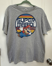 Licensed Nintendo Unisex Large Flying Super Mario Bros 1985 Gray T-Shirt Tee VTG
