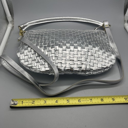 Clare V. Petit Moyen Messenger Handbag in Silver Woven Checker EUC! RARE! - Picture 15 of 17