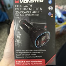 Monster Bluetooth FM Transmitter for Car Cigarette Lighter with 20W QC3.0 USB...