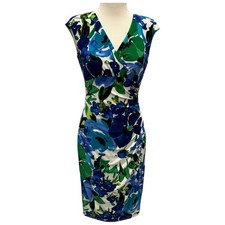 Lauren Ralph Lauren Women’s Dress Size 2 Watercolor Floral Faux Wrap Sleeveless