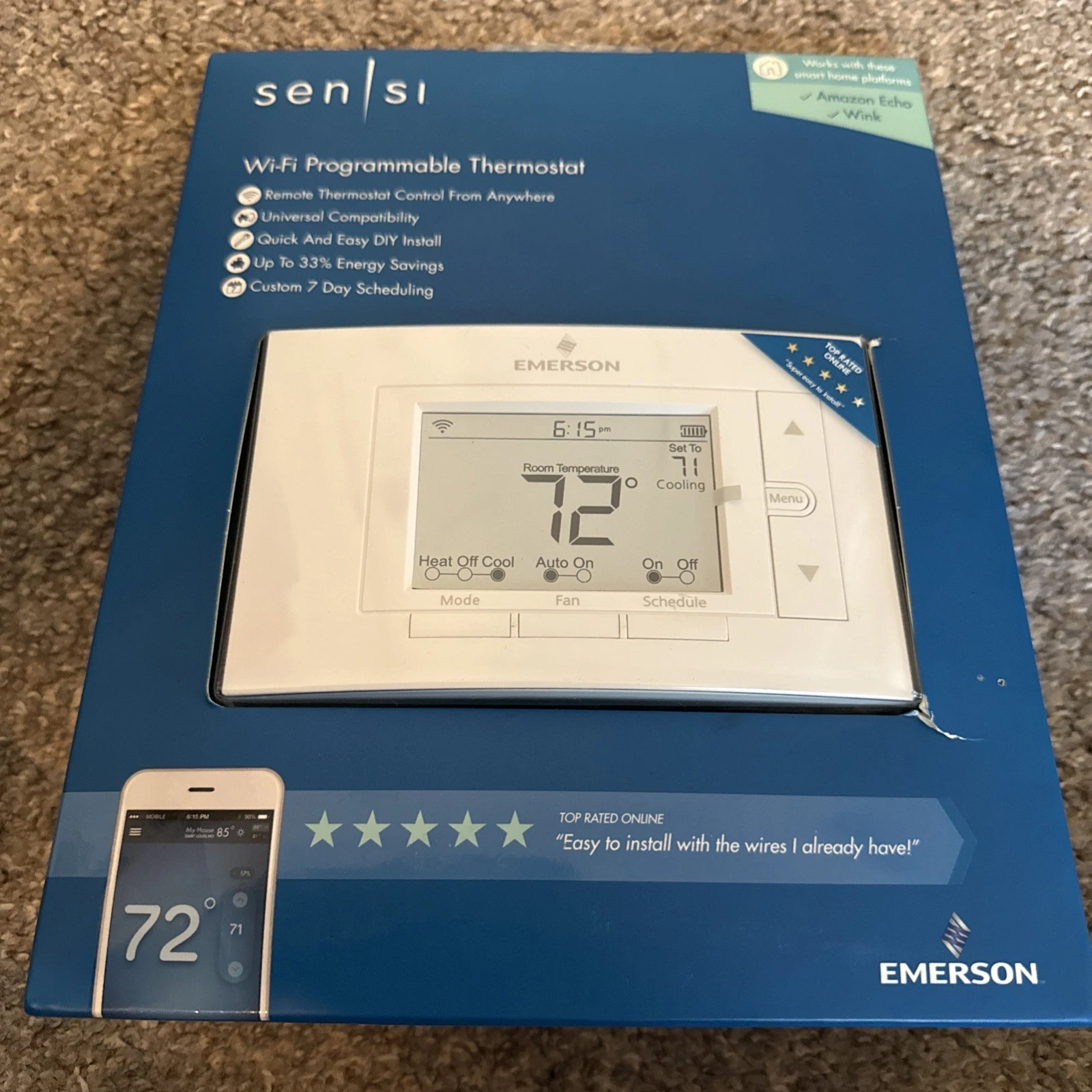 Emerson Sensi Wi-Fi Programmable Remote Thermostat Control UP500W Open Box New