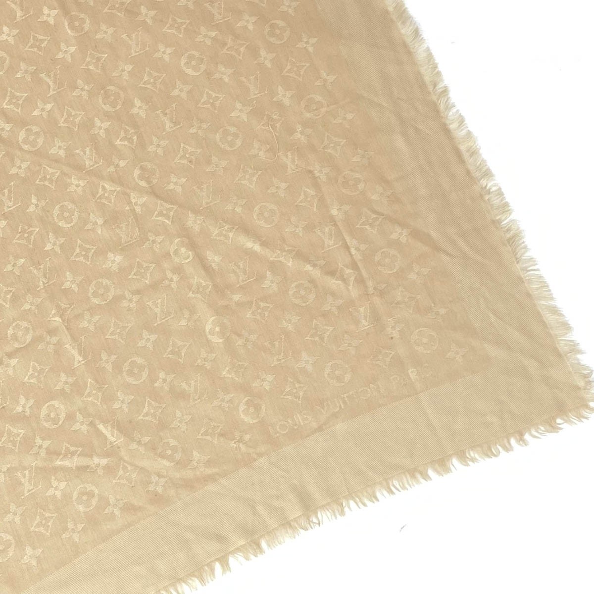 Louis Vuitton Monogram Shine Silk Wool Stole Beige Preowned Womens Scarf