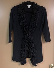 Alberto Makali women  s black special occasion cardigan with ruffle trim