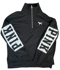 XS VICTORIA SECRET VS PINK Black Half Zip Side Slit HI Lo Pullover Jacket NEW