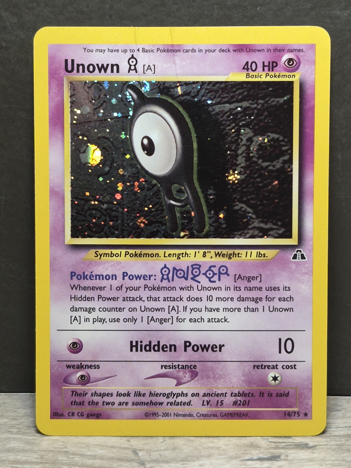 Unown A 14/75 Neo Discovery Unlimited Pokemon Card Holo Rare 