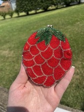 Hand Beaded Coin Purse Wallet Red Raspberry Strawberry Fruit KGA Korea VTG