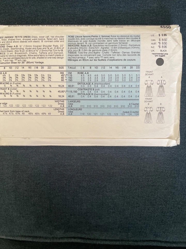Vintage Butterick 4550 NEW Drop Waist Dress Flair Skirt Collar Size 12-14 EASY - Image 4 of 4