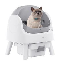 Open-Top Self Cleaning Cat Litter Box with Trash Bags and Litter Mat gray-white
