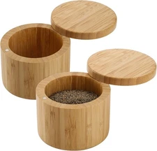 Tosnail 2 Pack Bamboo Salt and Pepper Holder Box Spice Jars 6oz 