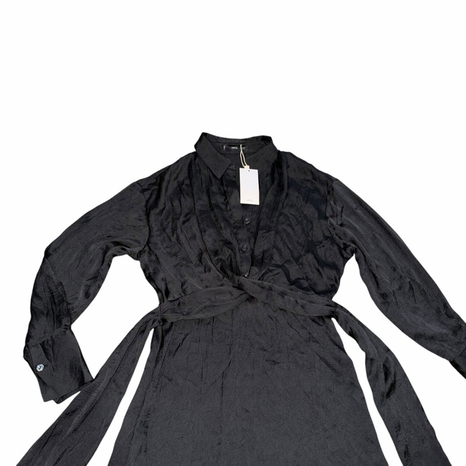 MNG Mango Elegant Black Satin Wrap Maxi Shirt Dress NWT Size 4 thumbnail 4