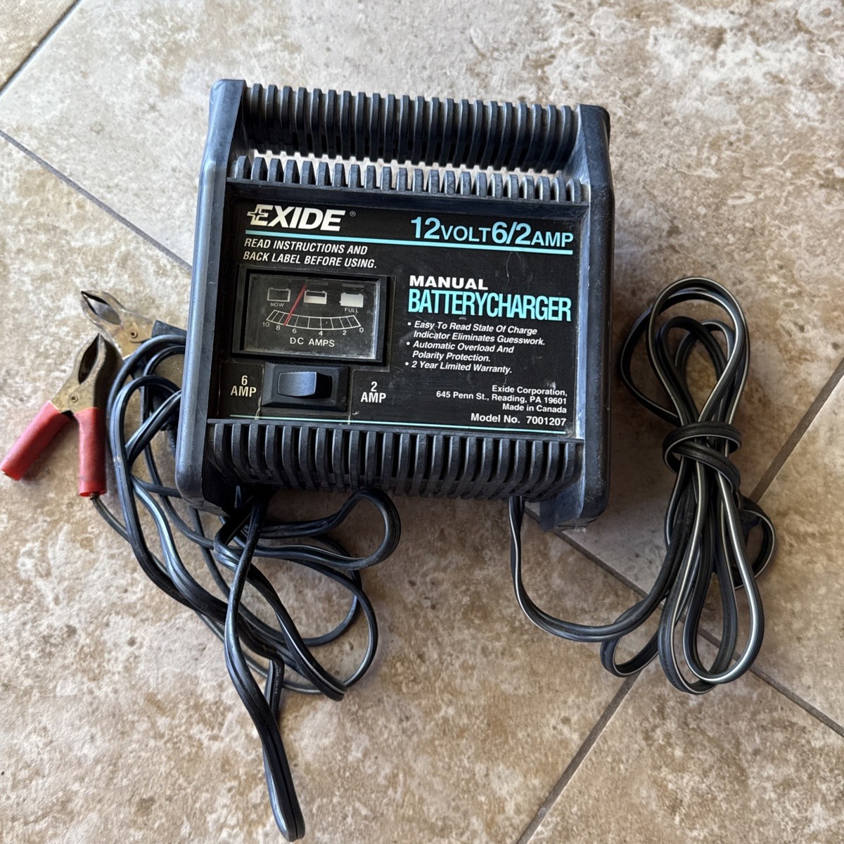 EXIDE 12 VOLT 6/2 AMP Manual Battery Charger 7001207 Tested Works