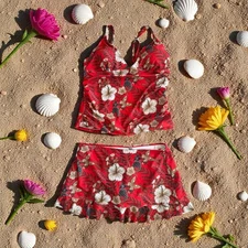 NICOLE MILLER Hawaiian Print Tankini Skort Swim Suit Set Size 2X NEW NWOT