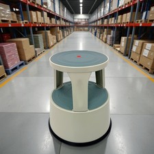 Quality Grey Kick Step Stool Swift Metal Heavy Duty Roll Around Non Slip Ladder