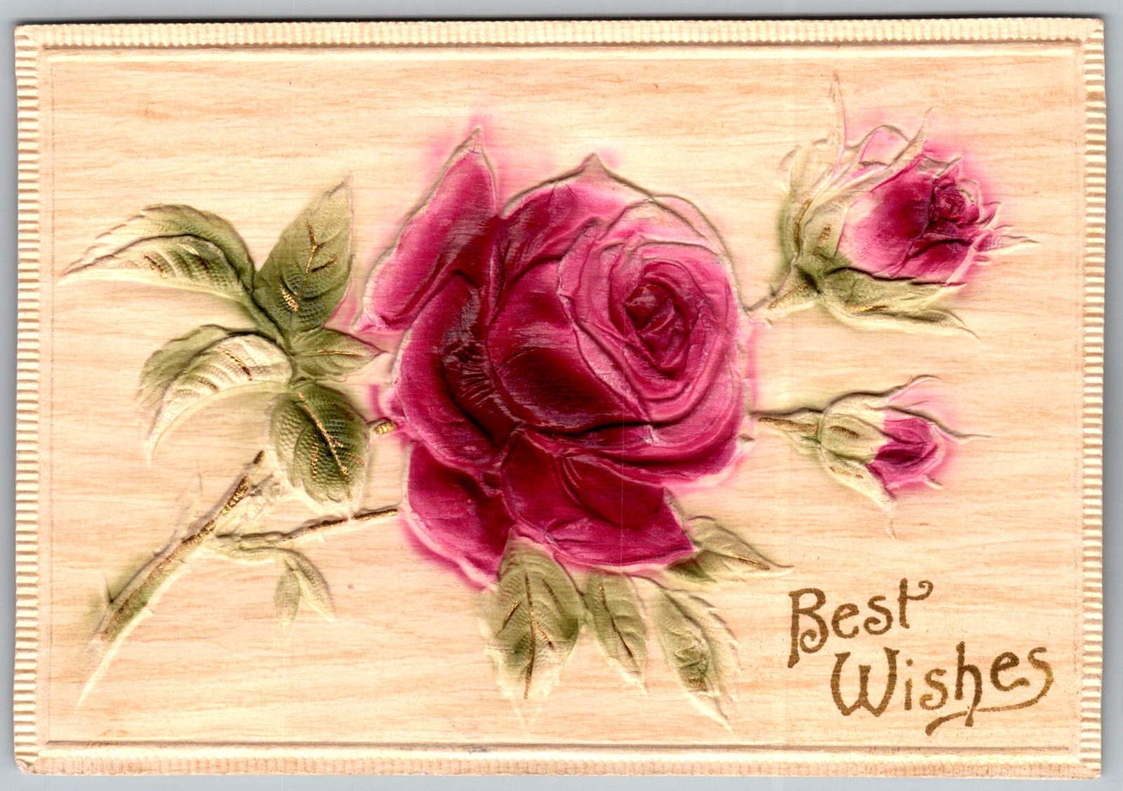 Antique Postcard Embossed Pink Rose Card 1910s