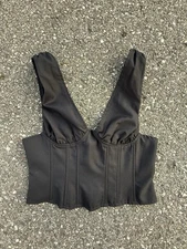 Lioness Hacienda Corset Top – Black Structured Bustier Deep V Sz S