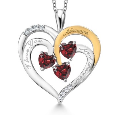 1.80 Ct Heart Shape Red Garnet Rhodium Plated Pendant with Chain